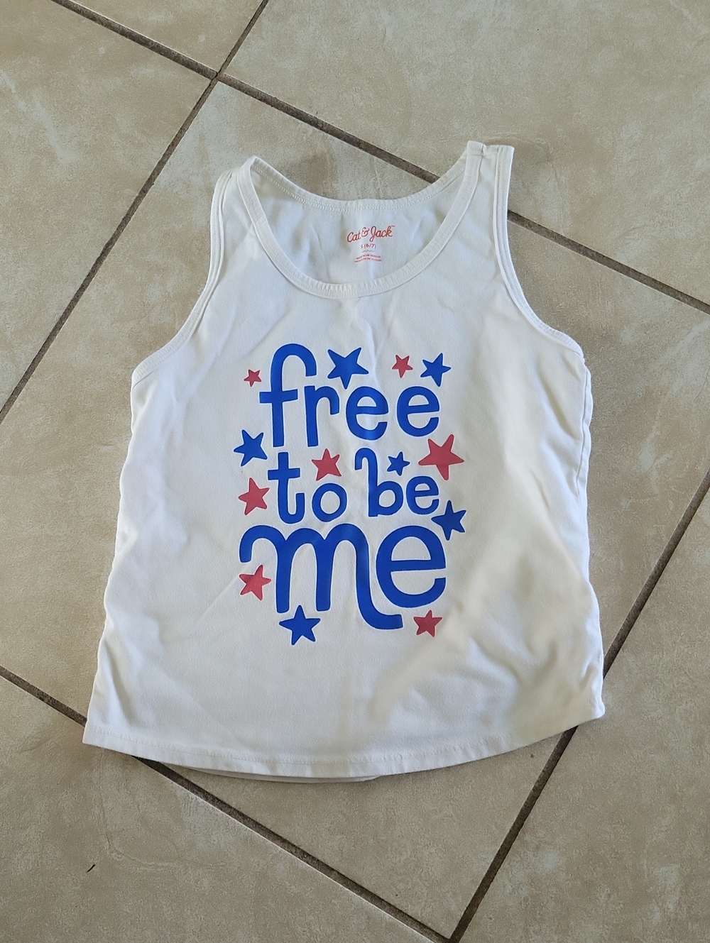 Cat & Jack White Tank Top with Blue Lettering and Red Stars